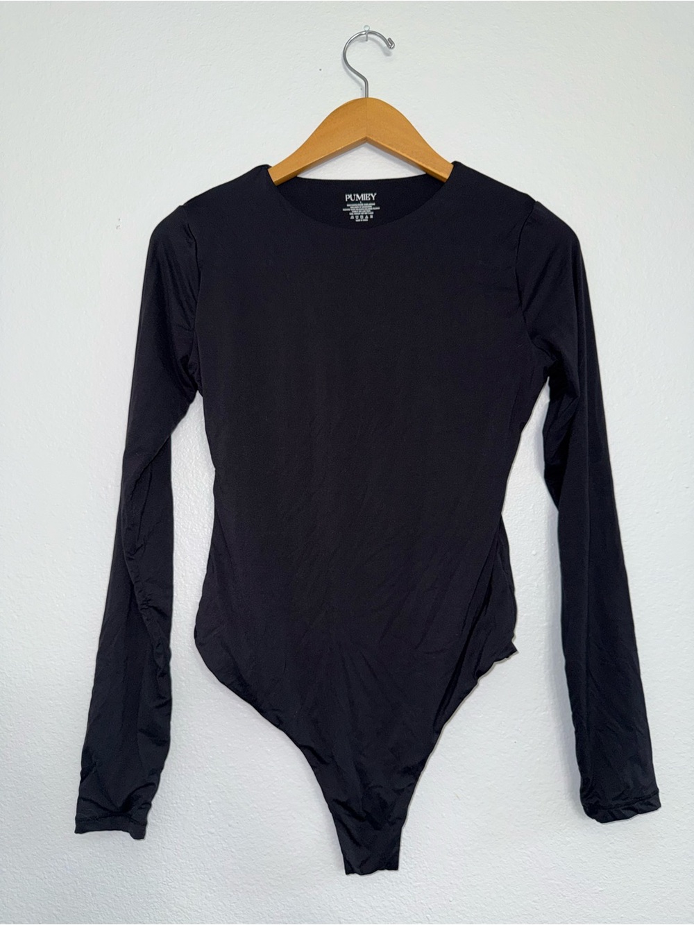 Pumiey Women's Black Long Sleeve Bodysuit large